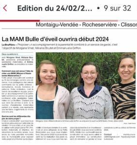 OuestFrance 24/02/2025 BULLE D'EVEIL MAM La Bruffiere